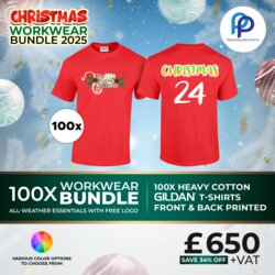 100X Christmas Heavy Cotton GILDAN T-Shirts Workwear Bundle + Free Front & Back Printed Thumbnail