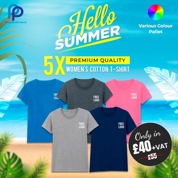 5X Women's Cotton T-Shirt Summer Bundle with Free Left Chest Logo Thumbnail